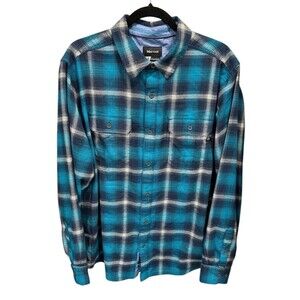Marmot Men’s Blue Plaid Button Down Flannel Shirt Size Large‎ Hiking Outdoor
